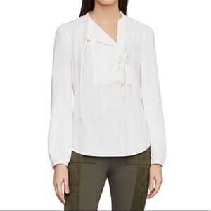 BCBGMAXAZRIA Silk Tie Front Long Sleeve Satin Blouse White New Size Small